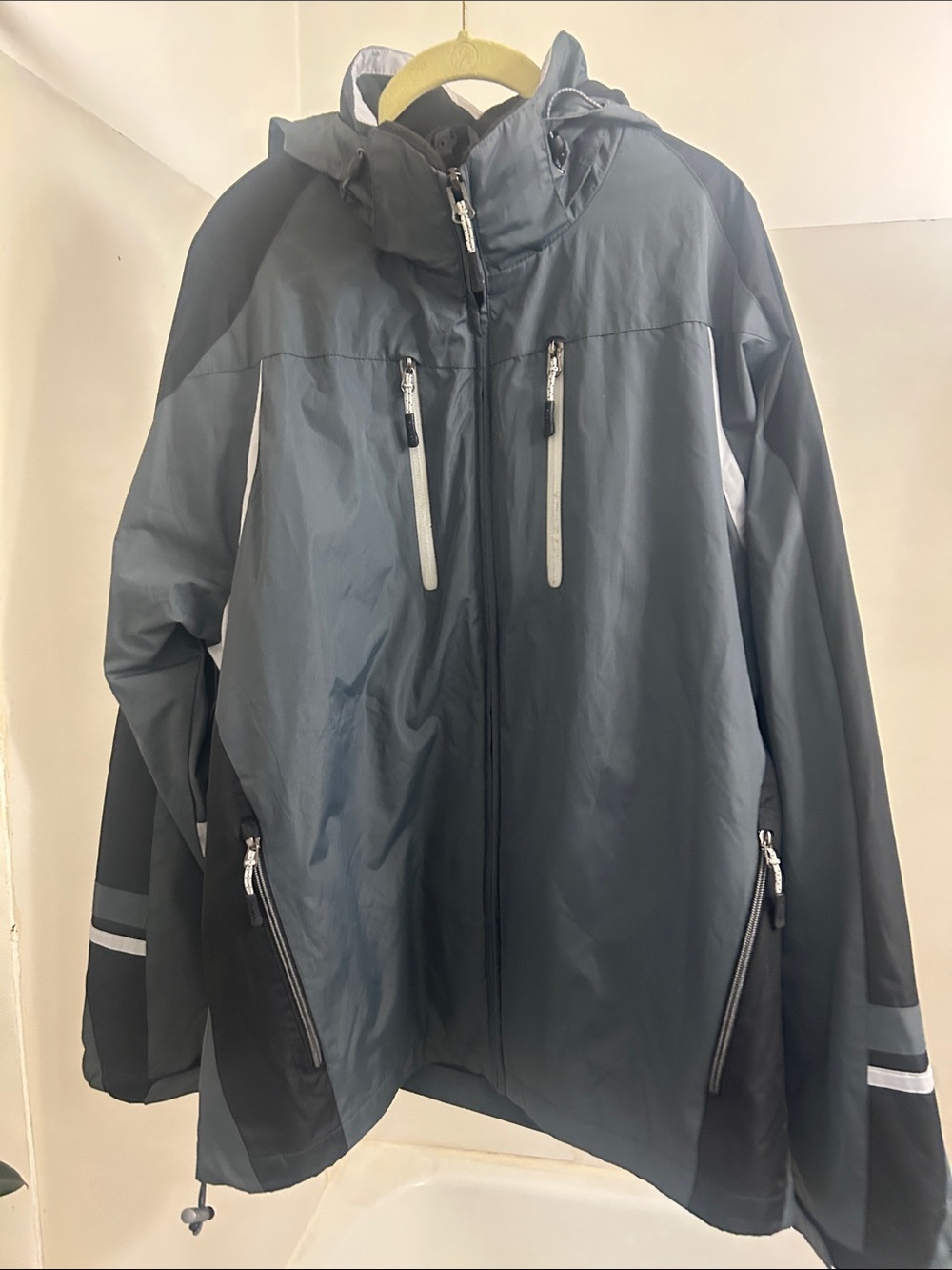 Reebok Men's Hooded Waterproof Rain Jacket - Charcoal & Black